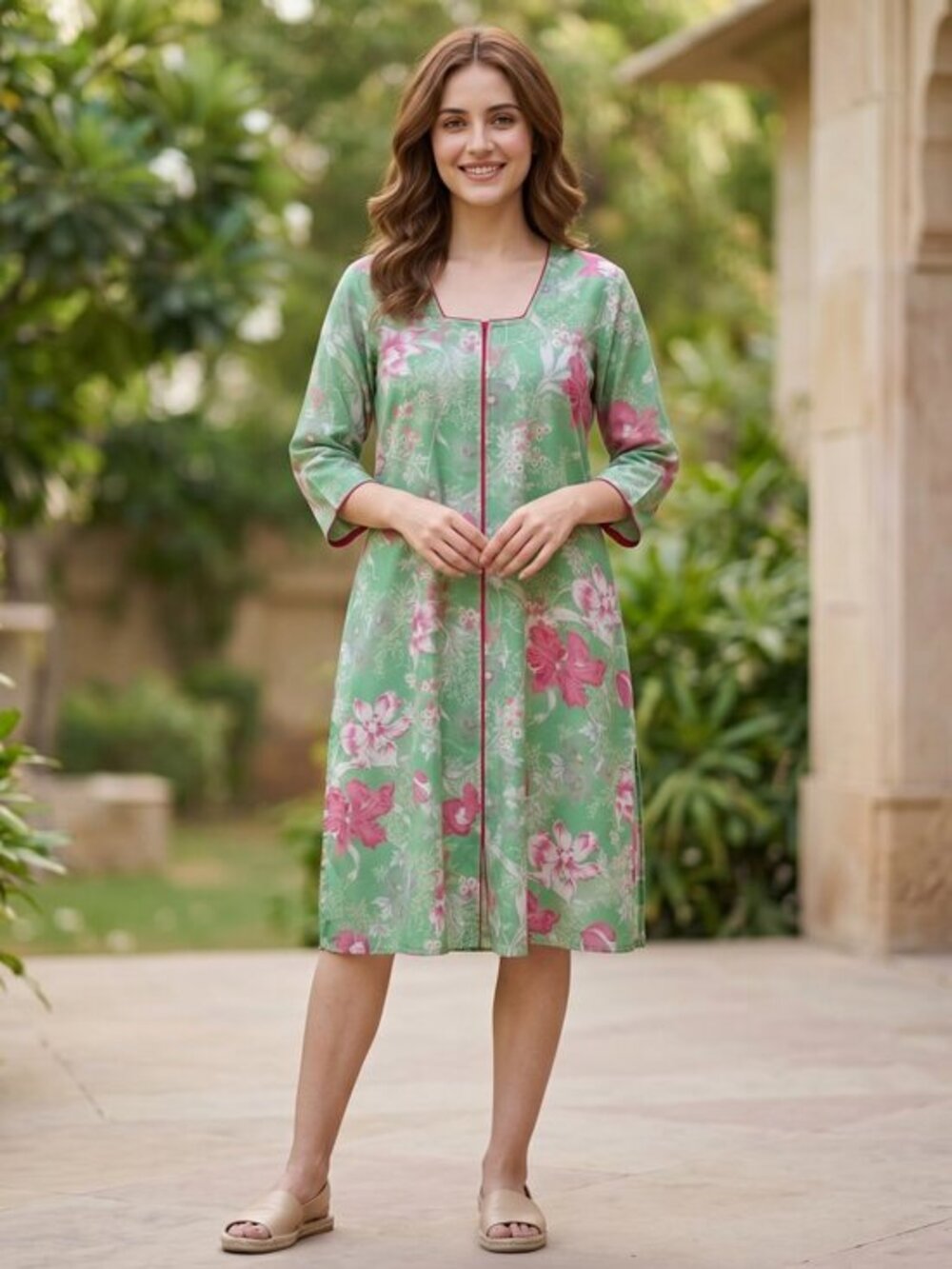 Vintage Neiman Marcus, silk Floral Green and Pink Dress